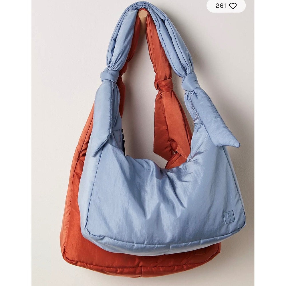 FP Movement Plush Power Carryall Bag Blue Puffer Nylon Knotted Adjustable Strap